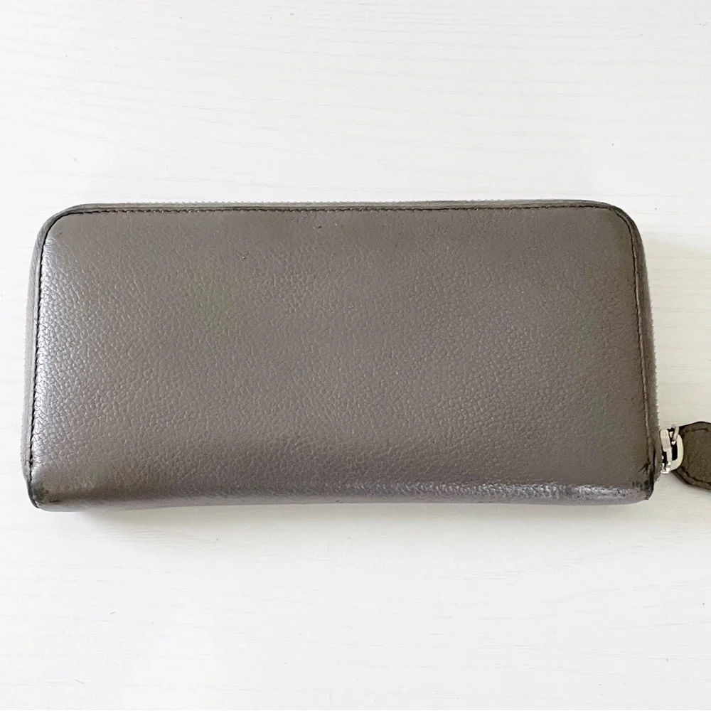Saint Laurent gray leather YSL zipper long zip wallet